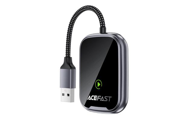 ACEFAST QC1 USB-A CarPlay Wireless Adapter for Apple CarPlay / Android Auto Wire to Wireless Converter - Metal Gray